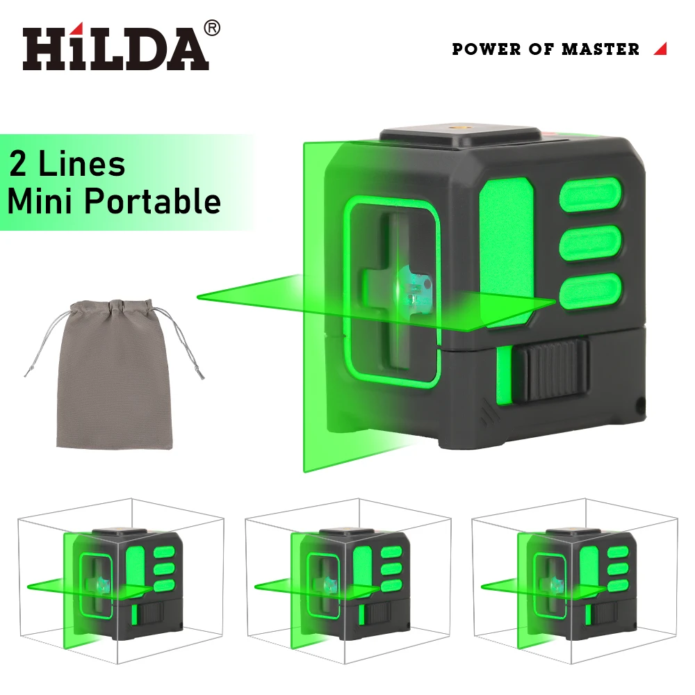 HILDA 2 Lines Laser Level Self-Leveling Meter Cross Green Level Laser Horizontal & Vertical High-Precision Measuring Tools 