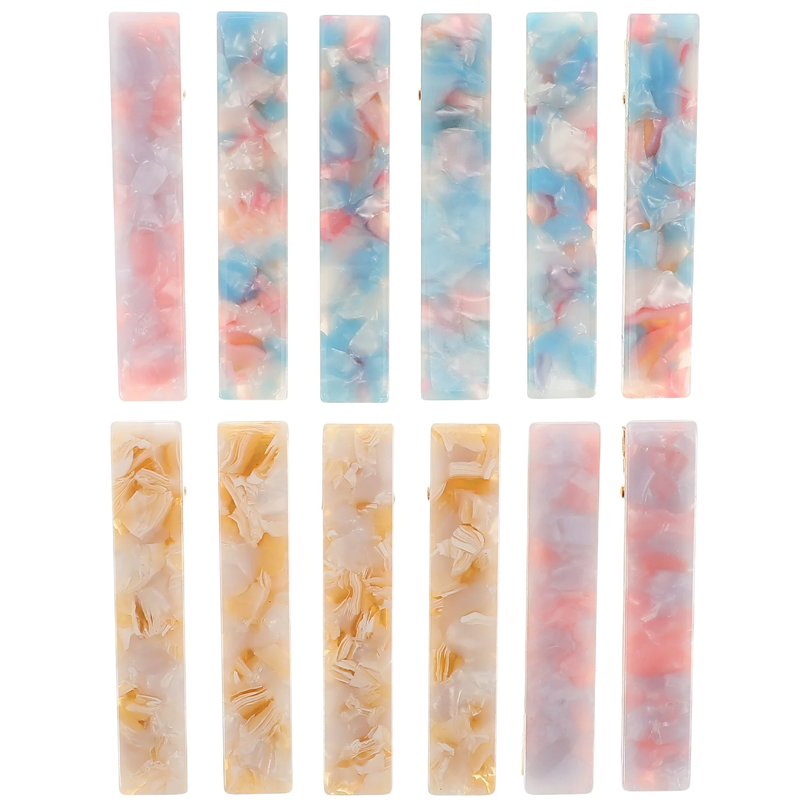 

12Pcs Women's Vintage Hair Clips Acetate Rectangular Barrettes with Marble Pattern Secure Grip Lightweight Decorative Styling