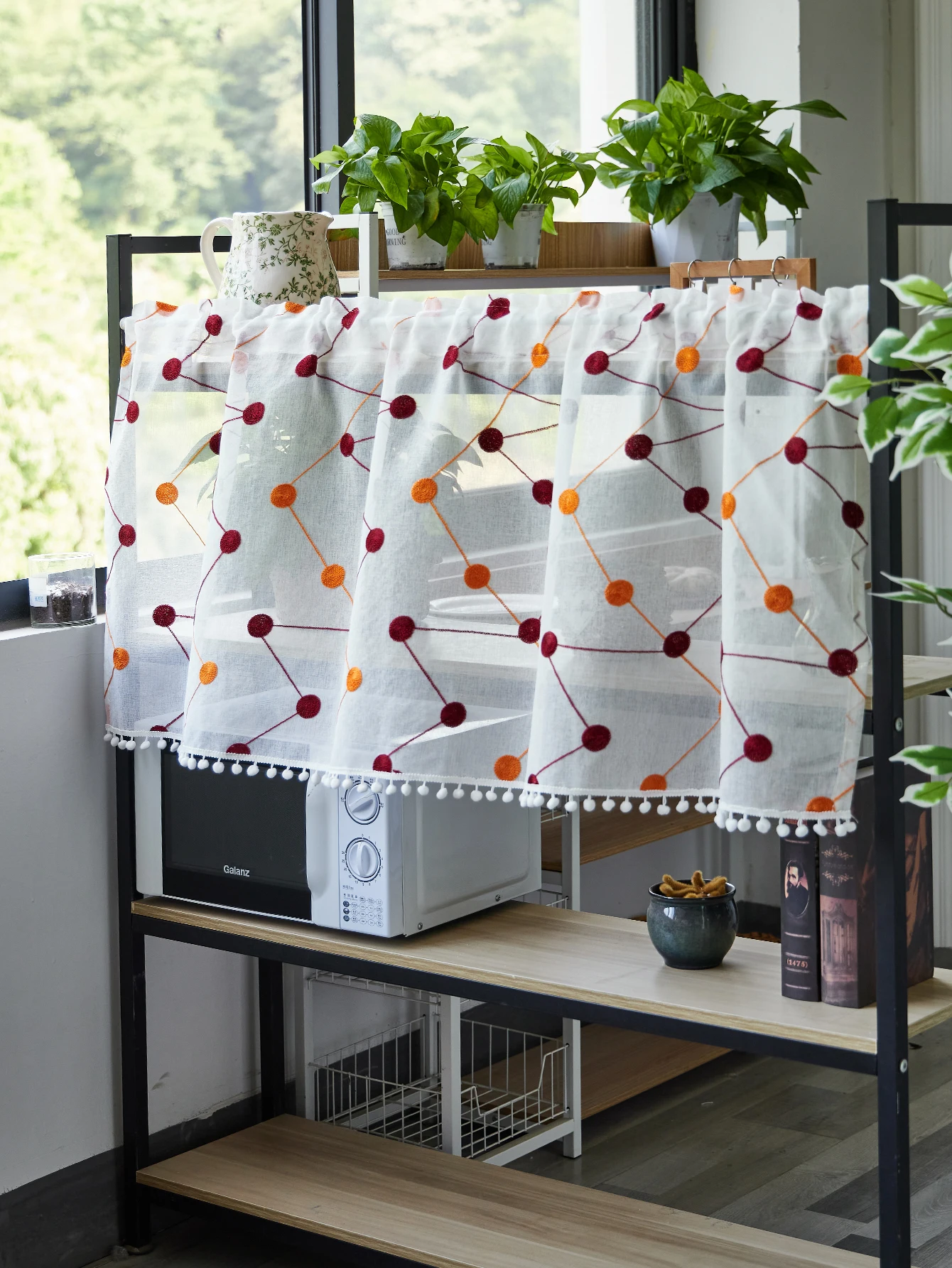 Schiere Voile Vorhang Volants, Punkt Streifen bestickte Volant Vorhänge Stange Tasche Frühling Sommer Home Decora tio