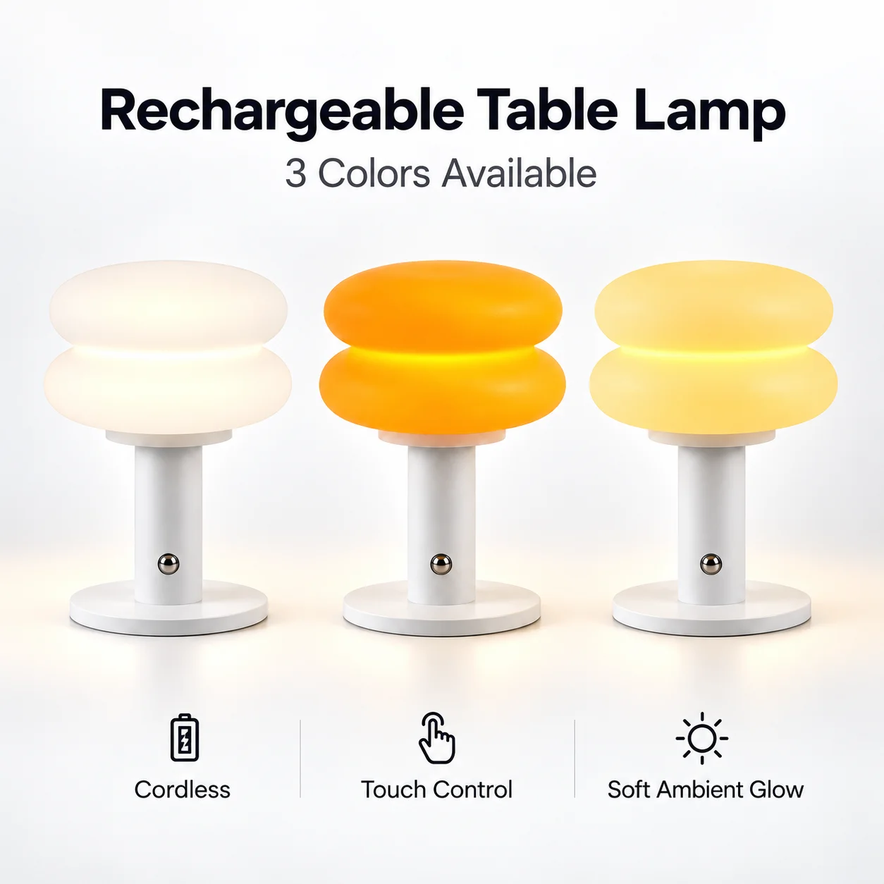Bauhaus-Tischlampe, batteriebetrieben – brotförmiger Schirm, glatte Textur, 3-Gang-Helligkeit, dimmbare LED-Schreibtischlampe für Schlafzimmer