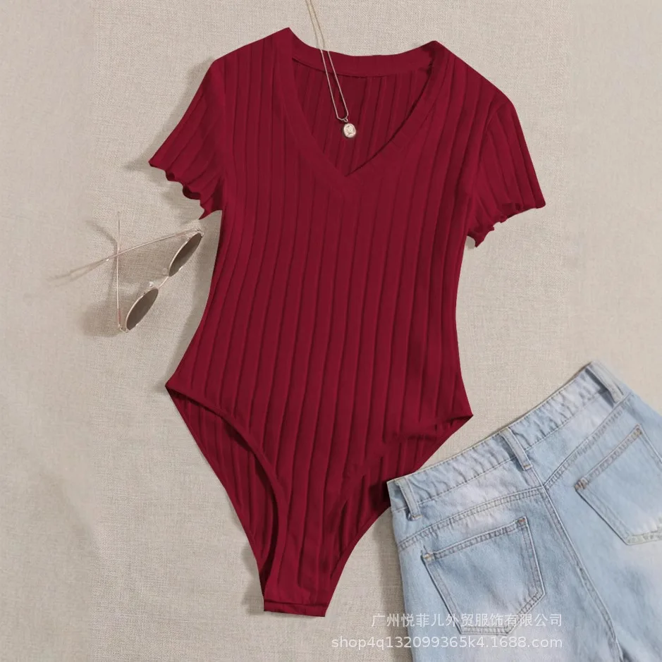 Verão feminino sexy magro algodão com nervuras tripulação pescoço de uma peça para mulher