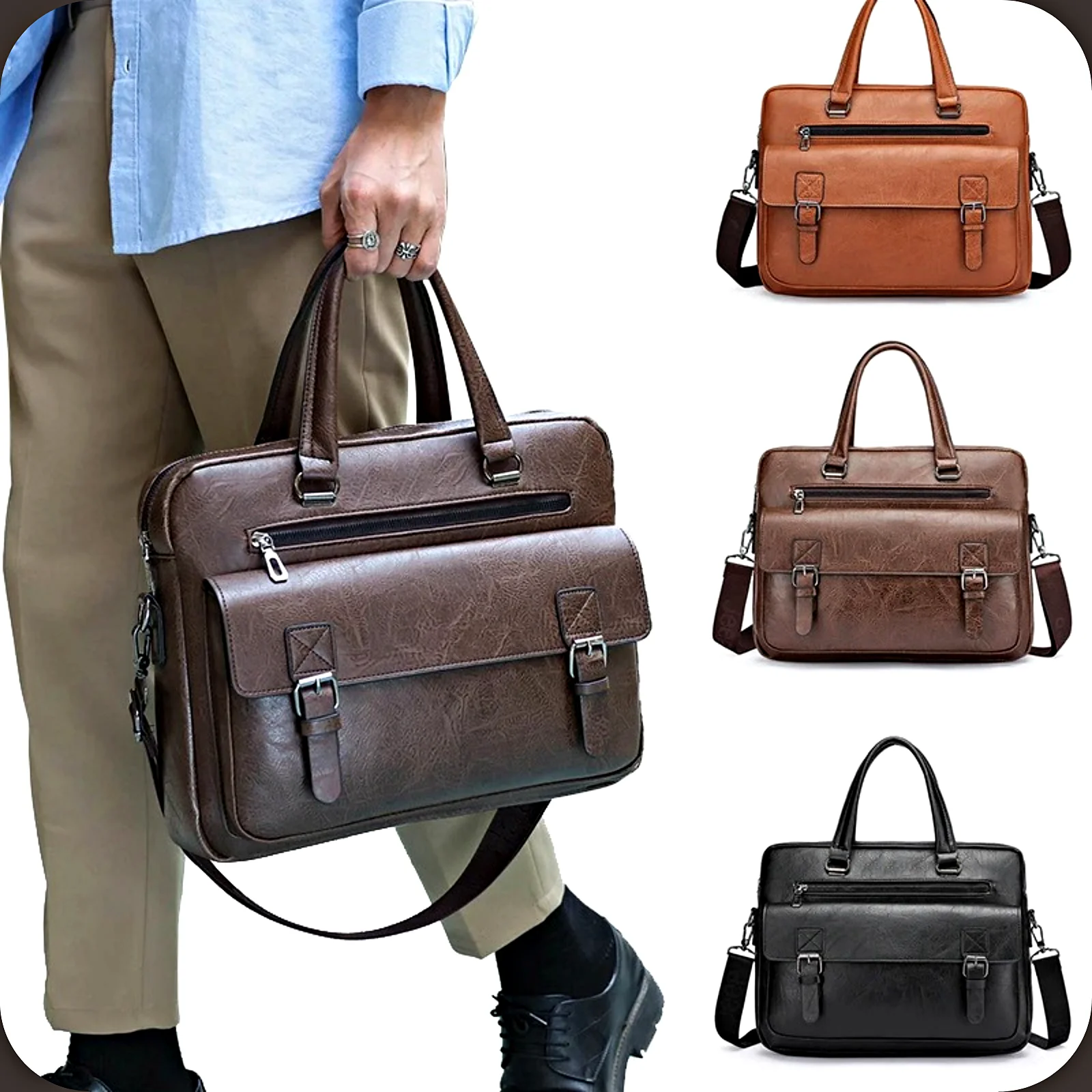 Maleta de couro genuíno masculina, sacos do mensageiro do ombro, bolsa do escritório do negócio, 14 "saco do portátil