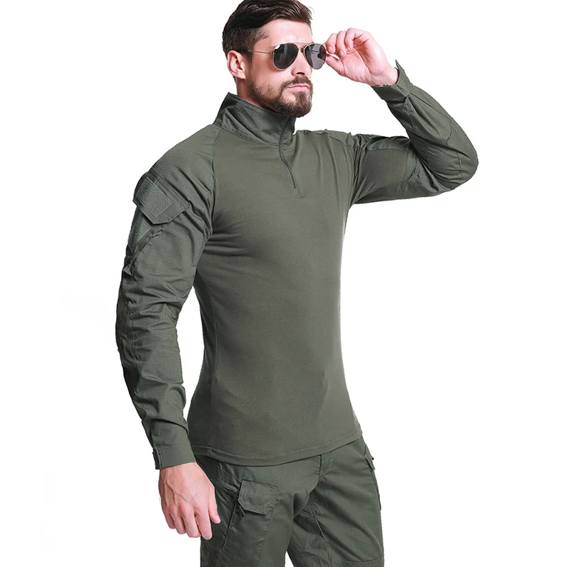 1/4 Zipper Long Sleeve Tactical Shirt Men Rip Stop Cotton Combat Shirts Camoufalge Uniform T Shirt