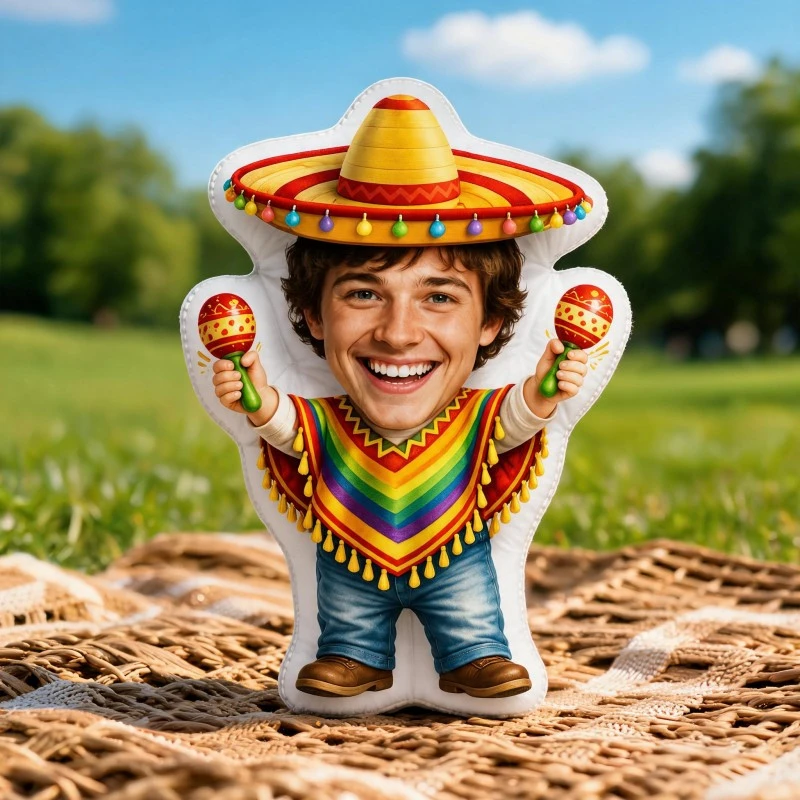 Custom Personalized Photo Shaped Pillow, Funny Face with Sombrero And Maracas Custom Picture Decorative Cushion, 70CM Home Decor