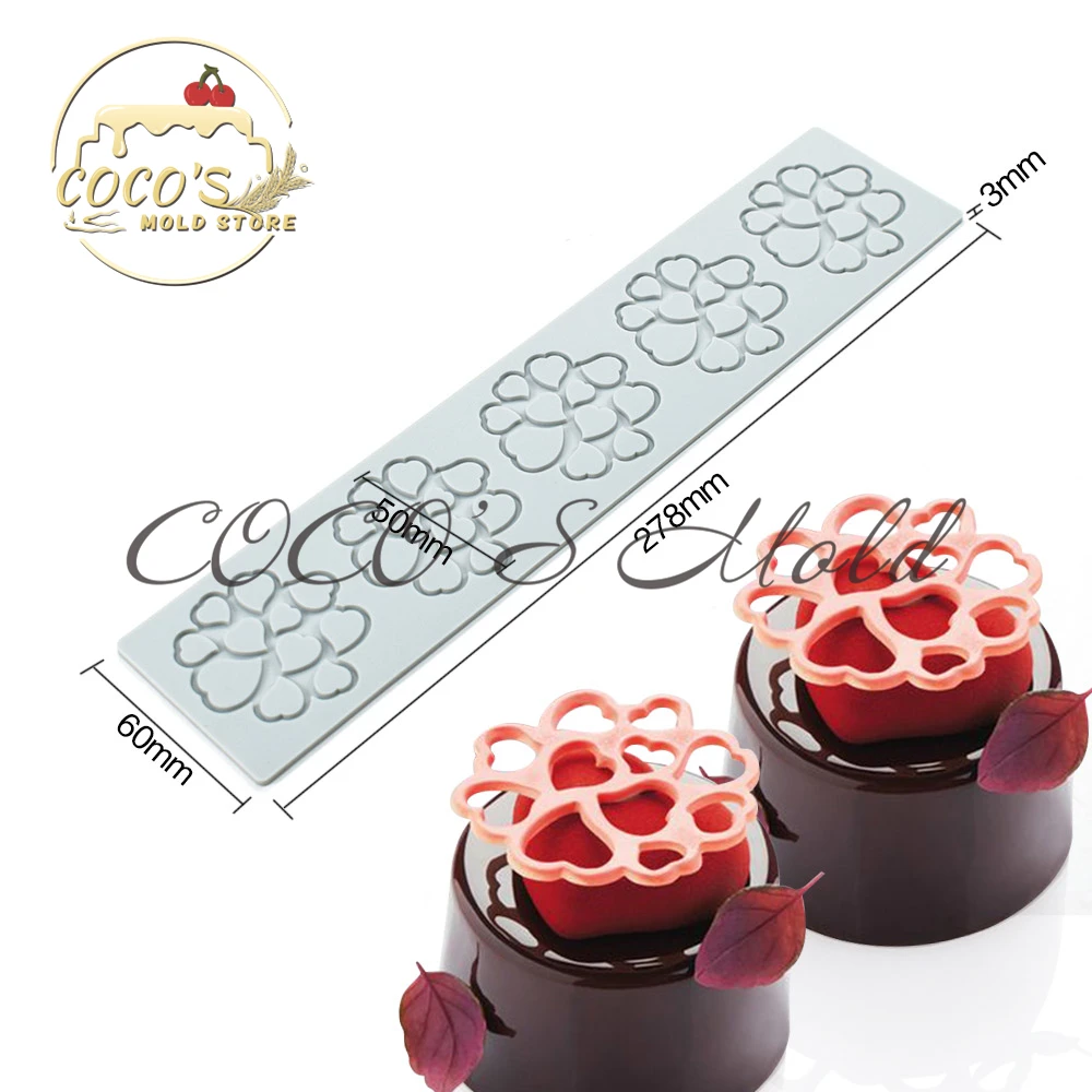 Hearts Pattern Lace Mat Dessert Decorating Sugar Craft Silicone Pad Fondant Cake Chocolat Mould Kitchen Pastry Baking Tools