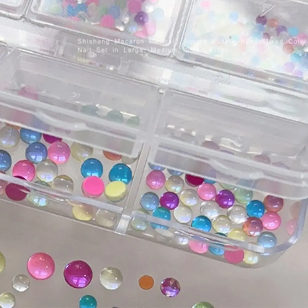 Mermaid Bubble Beads Bubble Beads Nail Charms Half Round Flat Bottom Aurora Nail Art Decorations Glowing Rainbow Candy Color