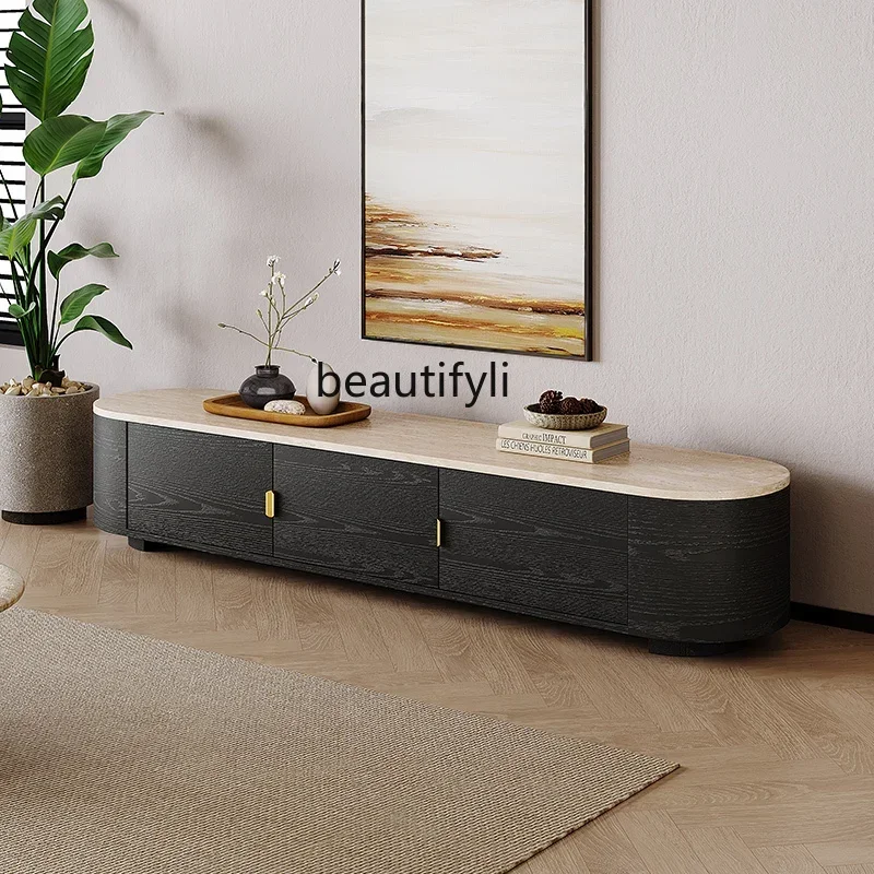 

yj32 Wabi Sandy Wind Natural Travertine Solid Wood Floor TV Cabinet Modern Simple Living Room Home Wall Locker