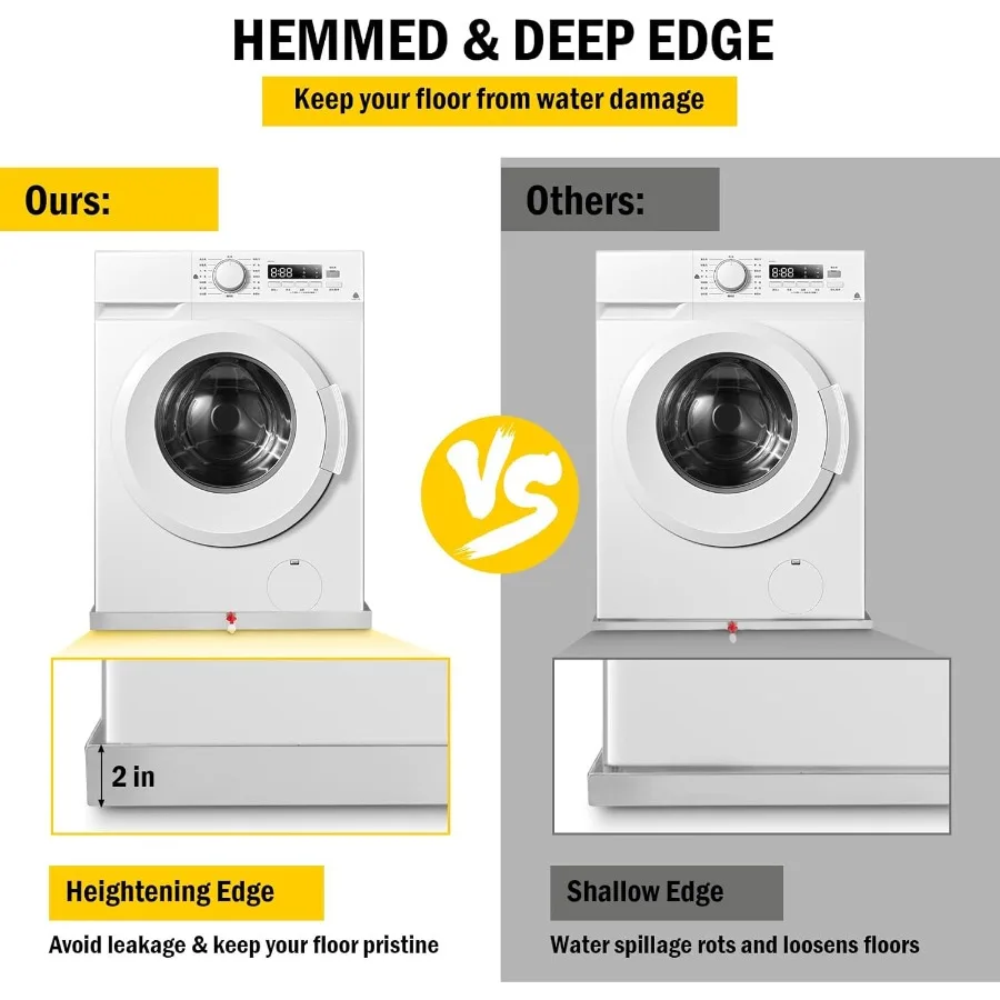 مقلاة غسالة من الفولاذ المقاوم للصدأ 304 شديدة التحمل لأجهزة 27 × 25 مع فتحة تصريف ومحول خرطوم تتضمن 4 قطع مضادة للارتفاع