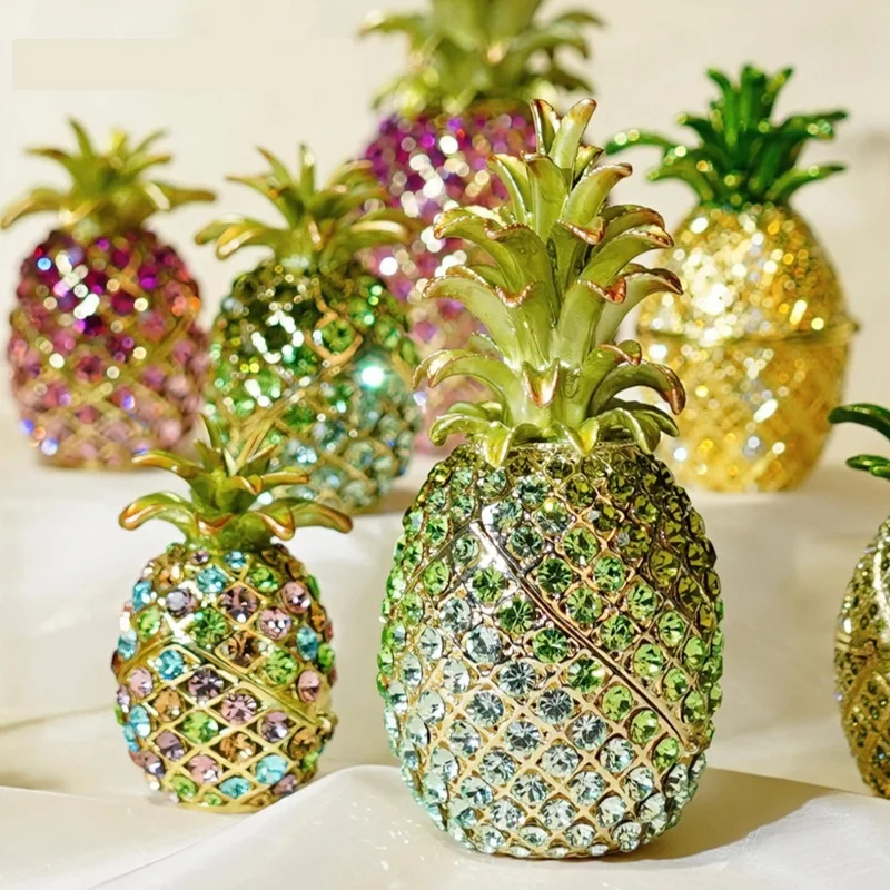 

Creative New Design Cute Diamond Pineapple Metal Enamel Home Decoration Jewelry Box