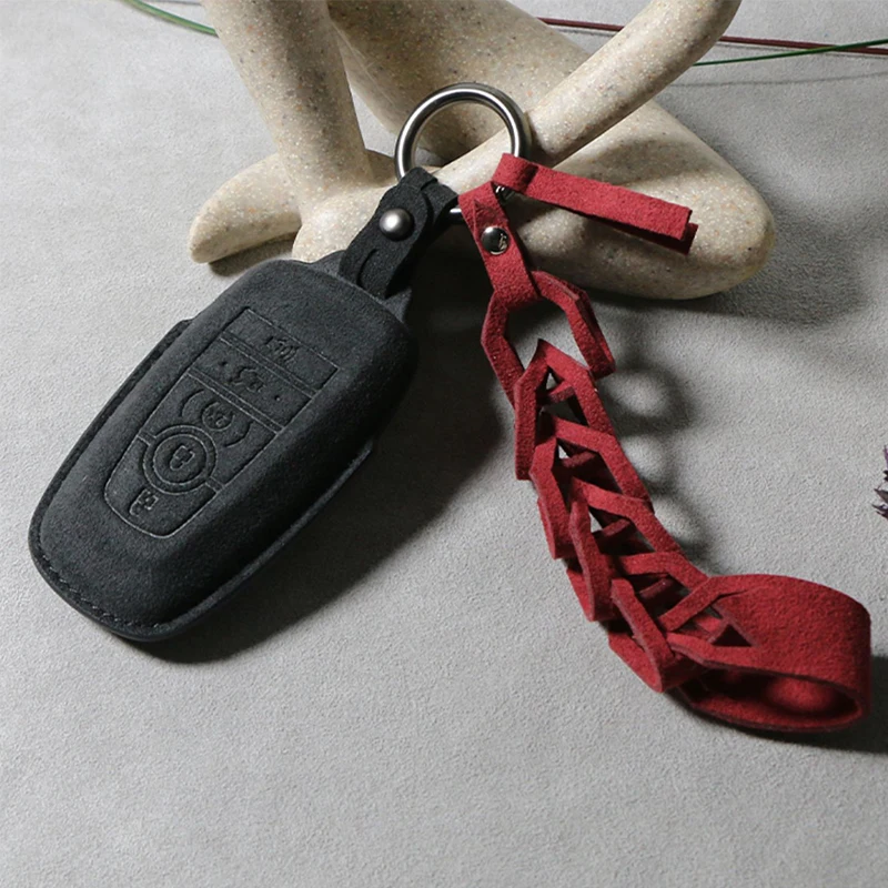 for Ford Mustang 2023 2022 2021 2020 2019 2018 2017 2016 2015 High end protective cover for suede car key case buckle