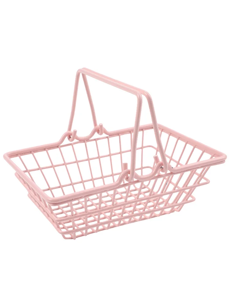 for Pink Girl for Desktop For Mini Storage Basket with Bow for Cosmetics Jewelry and Small Sundries Iron Construction