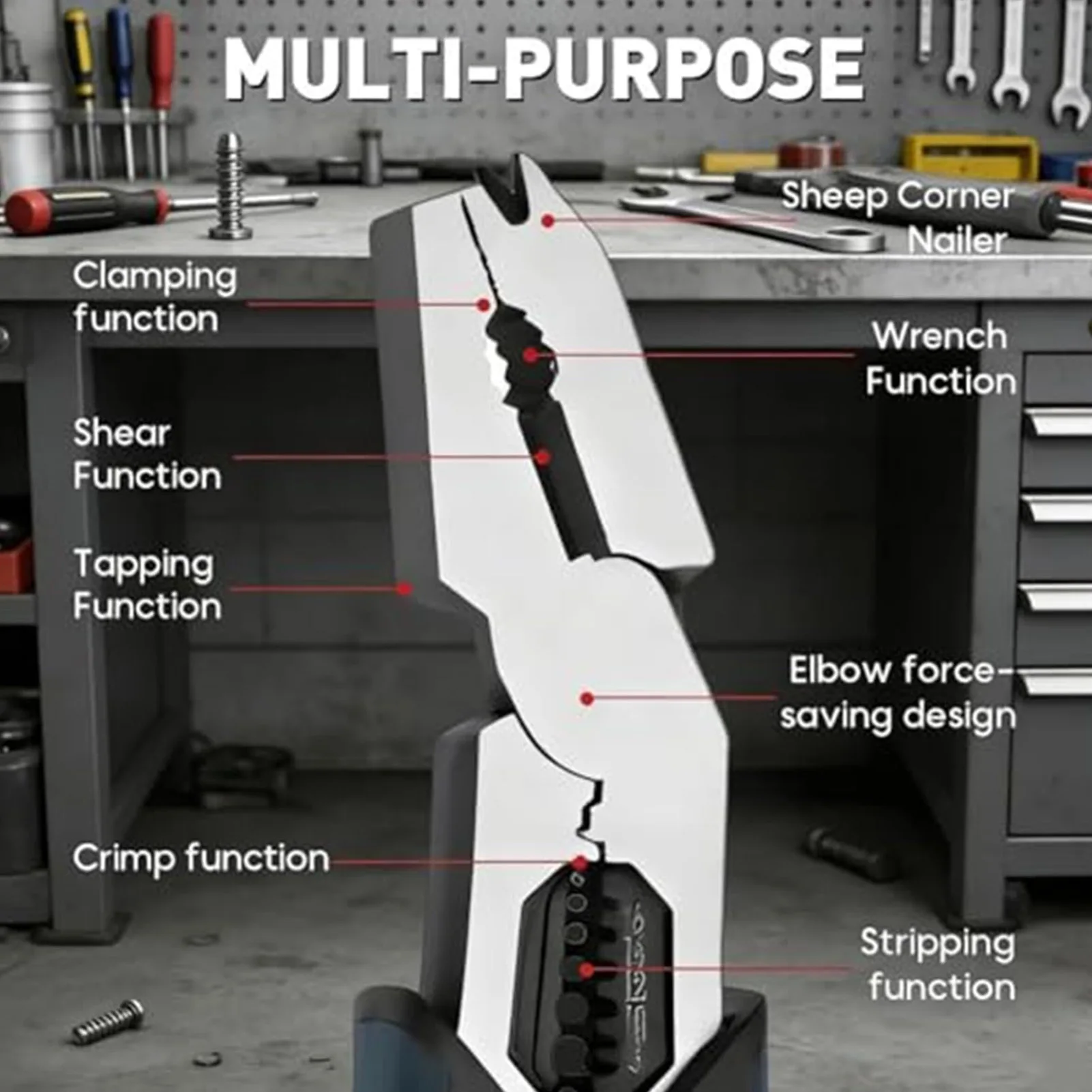 Heavy Duty Industrial Wire Cutting Pliers Multi-Function 9 in 1 Compound Lever Design Ergonomic Grip Home Repair
