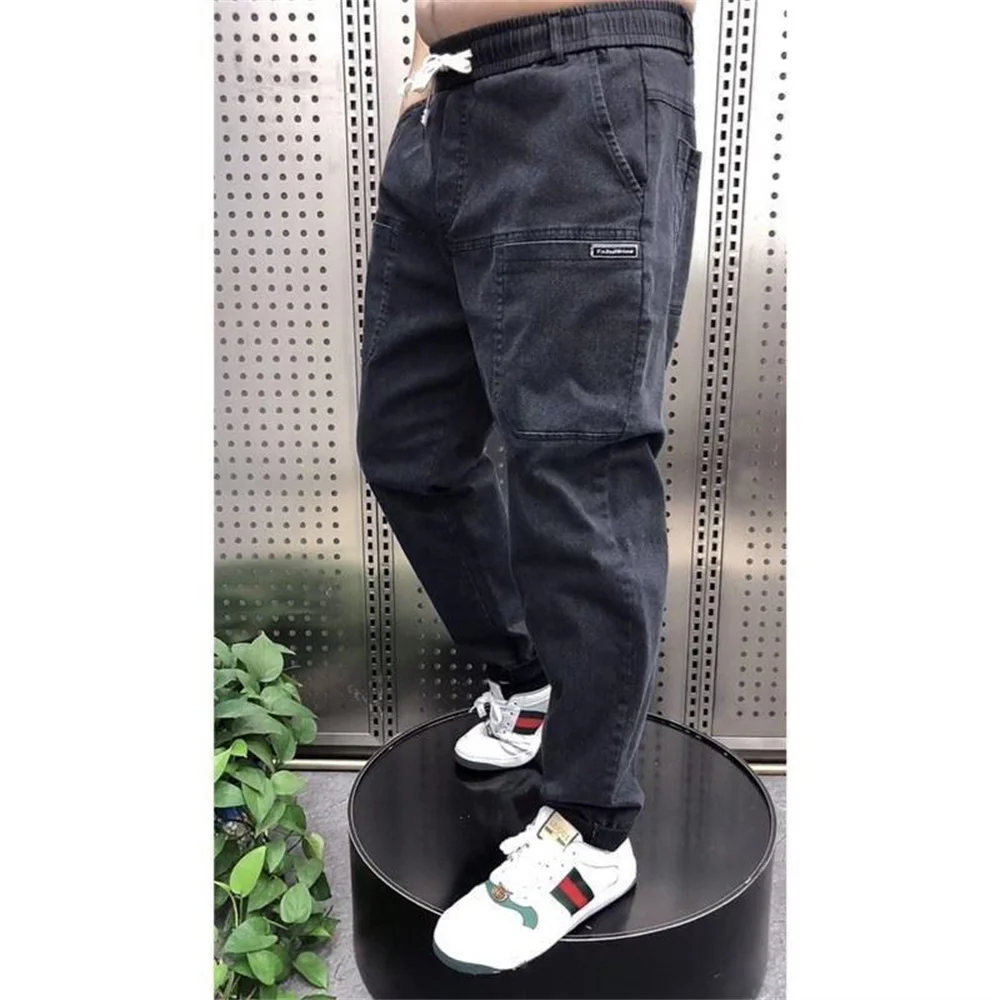 Spring Summer Black Blue Cargo Jeans Men Streetwear Denim Jogger Pants Men Baggy Harem Jean Trousers Harem Jean Trousers