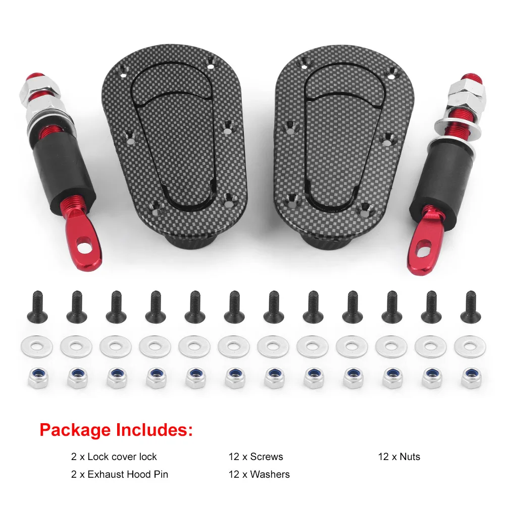 Black/Carbon Fiber Racing Car Quick Release Bonnet Lock Hood Pins Latch No Key Locking Kit
