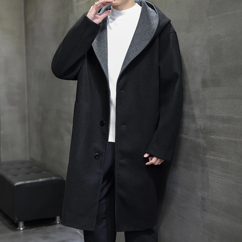 

Bla Woolen Coat Men's Mid-Length Winter Thiened High-End Feeling Hooded Korean Version Faionable Trendy Urban Sle