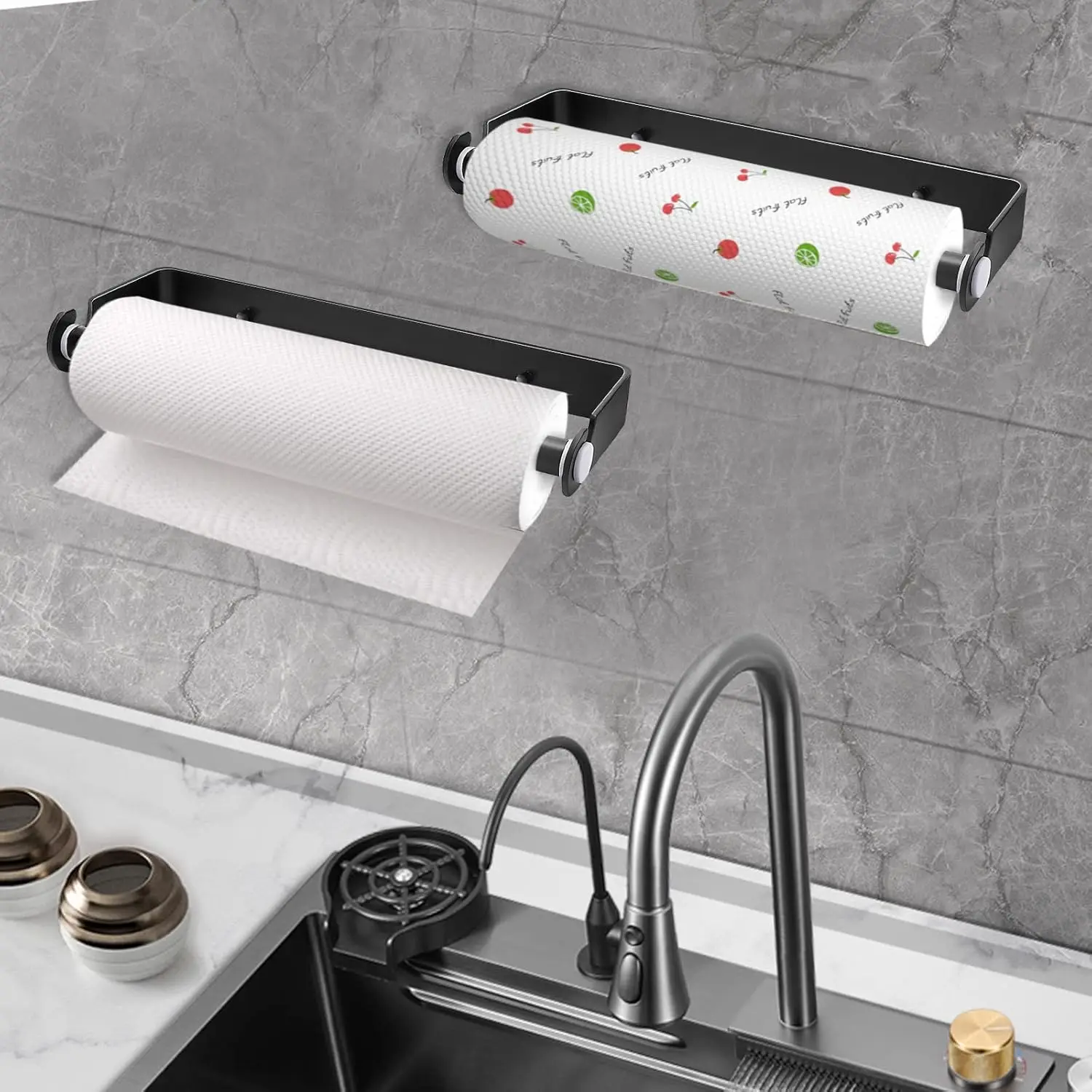 

For Kitchen or Bathroom Under Cabinet Paper Towel Holder Plastic Wrap Storage Holder Wall Mounted PaperTowel Holder