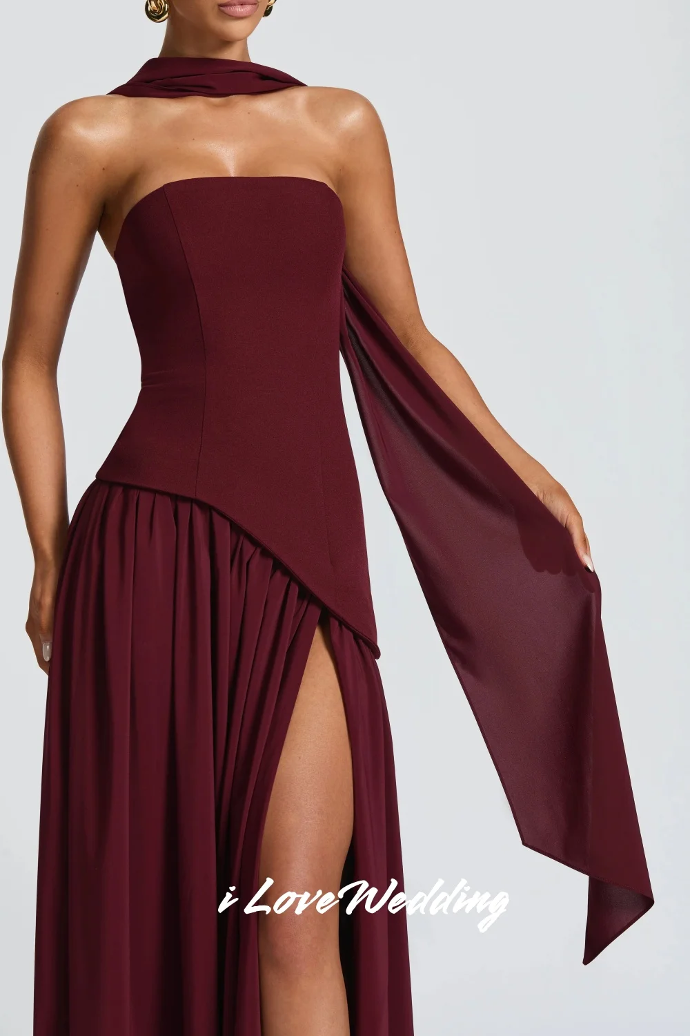 

Burgundy Strapless Evening Dresses 2025 Satin Sleeveless A-line Pleated Floor-Length Saudi Arabia Wedding Party Dress Customized