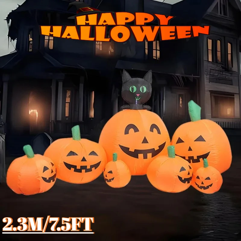 

7.5FT Inflatable model Pumpkins Cat Halloween Decorations Party Outdoor decor Garden Horror Props Built-in LEDs Inflatable toy