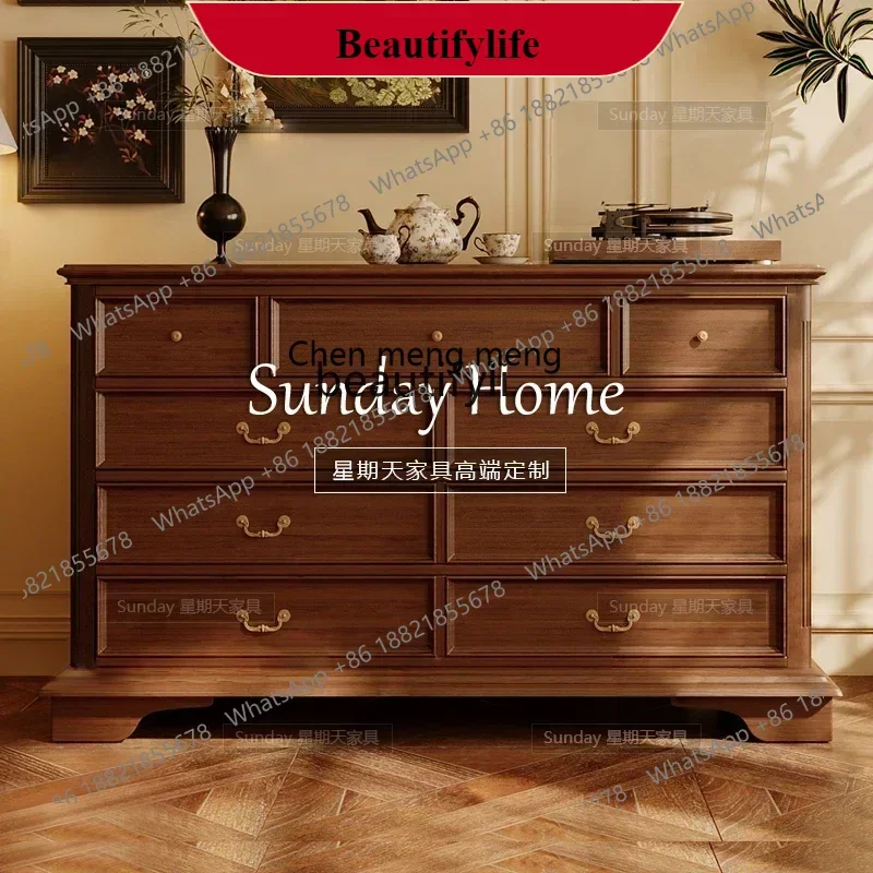 G153 S Medieval wood color chest of drawers multi-functional locker large capacity drawer porch cabinet
