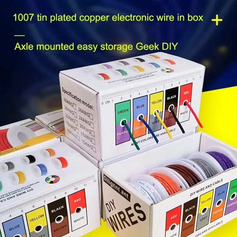 UL1007 Wire PVC Insulation Tinned Copper Cable 5 Colors Mix Kit 30/28/26/24/22/20/18/16 AWG Stranded Electrical Line PCB Wire