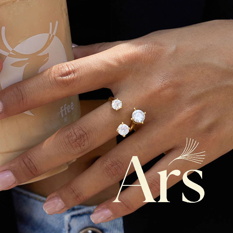 Ars Stainless Steel Ring 18k Gold Plated Rings for Women Statement Open Ring Shiny Zircon Rings Waterproof Everyday Finger Ring