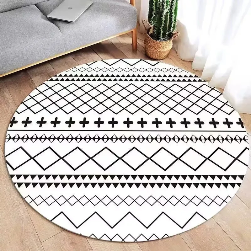 Vintage Persian Circular Rug, Crystal Fiber Water Absorbent Floor Mat for Living Room & Bedroom