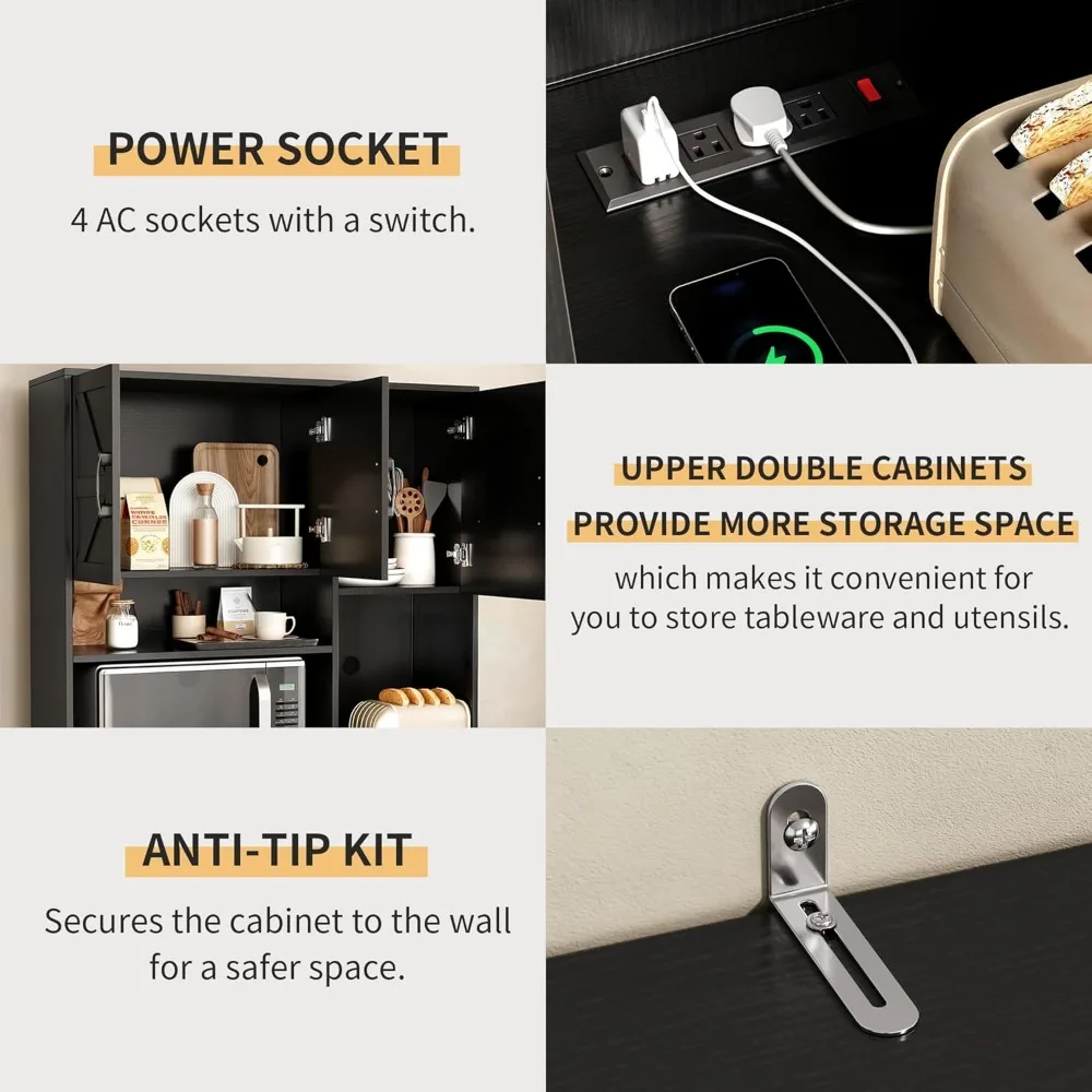 Mini armadietto per frigorifero con contenitore, armadietto per bar con spazio e presa per mini frigorifero, supporto per wine bar con ripiano per microonde