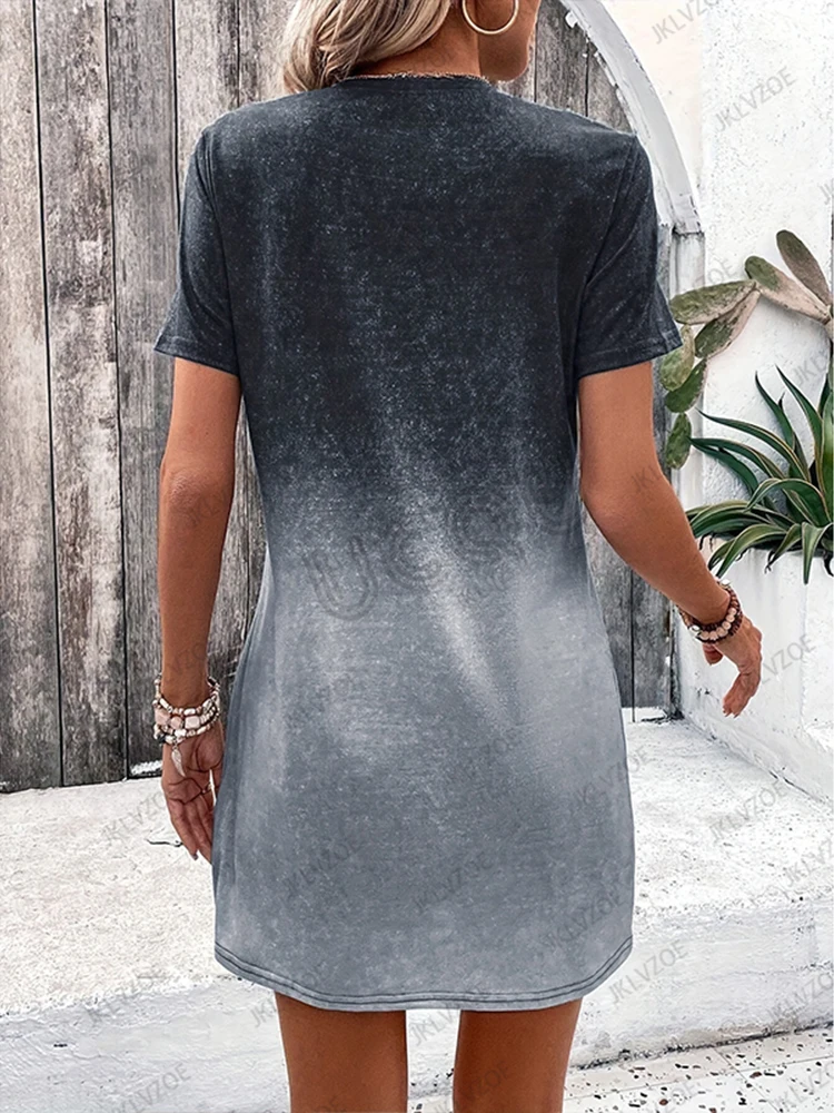 2025 صيف جديد القلب الحب نمط مطبوعة المرأة قصيرة الأكمام تي شيرت فستان كتلة اللون فضفاض فساتين راقية رياضية غير رسمية