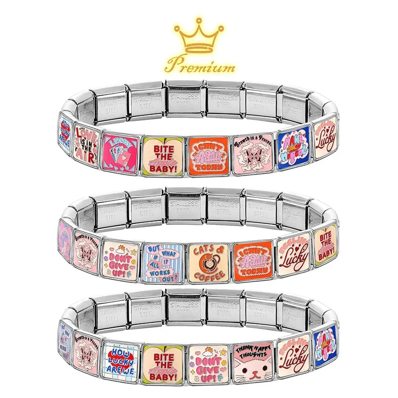New Fashion How Lucky Arewe Have a good day Jewelry Italian Link Fit 9mm Stainless Steel Charm Beads Making DIY Bracelets Gifts