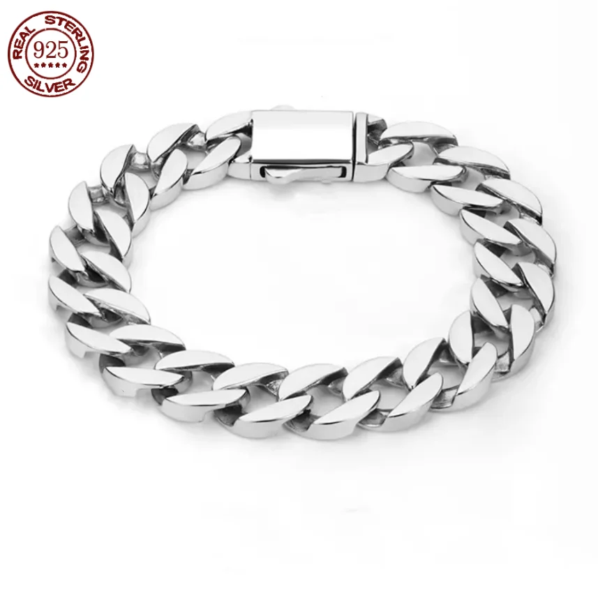 

2025 New fashion 100% S925 Sterling Silver 12MM Cuban Bracelet Simple Men's and Women's Fashion Trend Jewelry Gifts