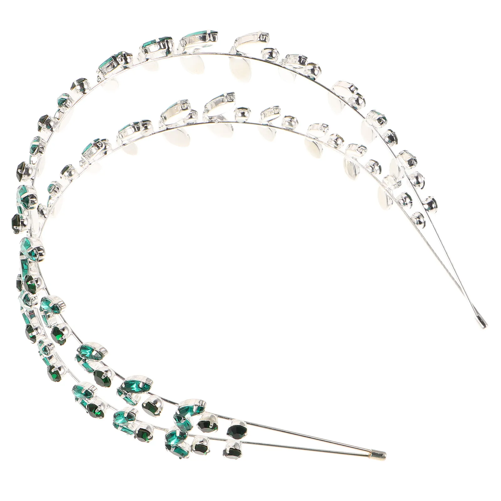 Double Layer Green Crystal Rhinestone Bridal Wedding Headband Leaf Hair Vine Bride Hair Accessories for Women