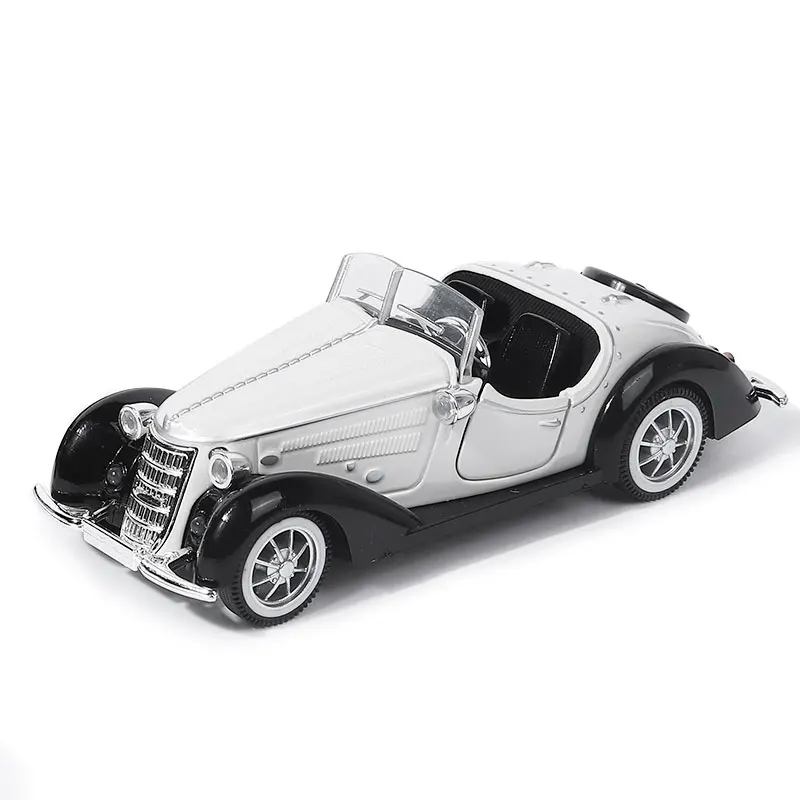 Die cast model 1:32 alloy open and closed canopy vintage car model, children\'s toy car ornament, rebound car model, can open doo