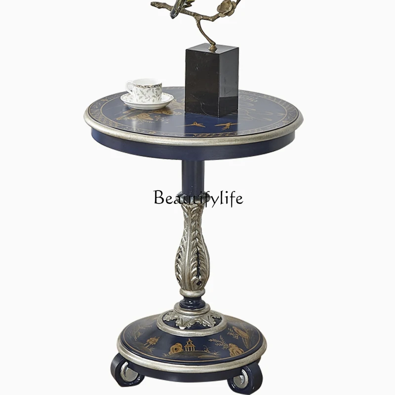 

American rural painted small round table European negotiation table Mediterranean solid wood sofa small coffee table