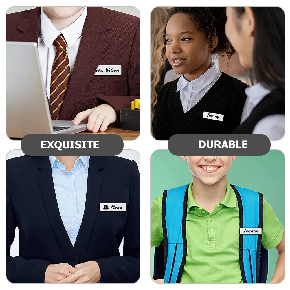 16Pcs Round Corner Blank Name Tags Hard Wearing Name Badge Pin for Hotels Coffee Shops Safety Staff Identification