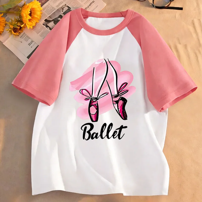 Ballet Dance Shoes Funny T Shirts Y2k Kids Children's T-shirt Girls Summer Spring Casual Top Tee Shirt Short Sleeve