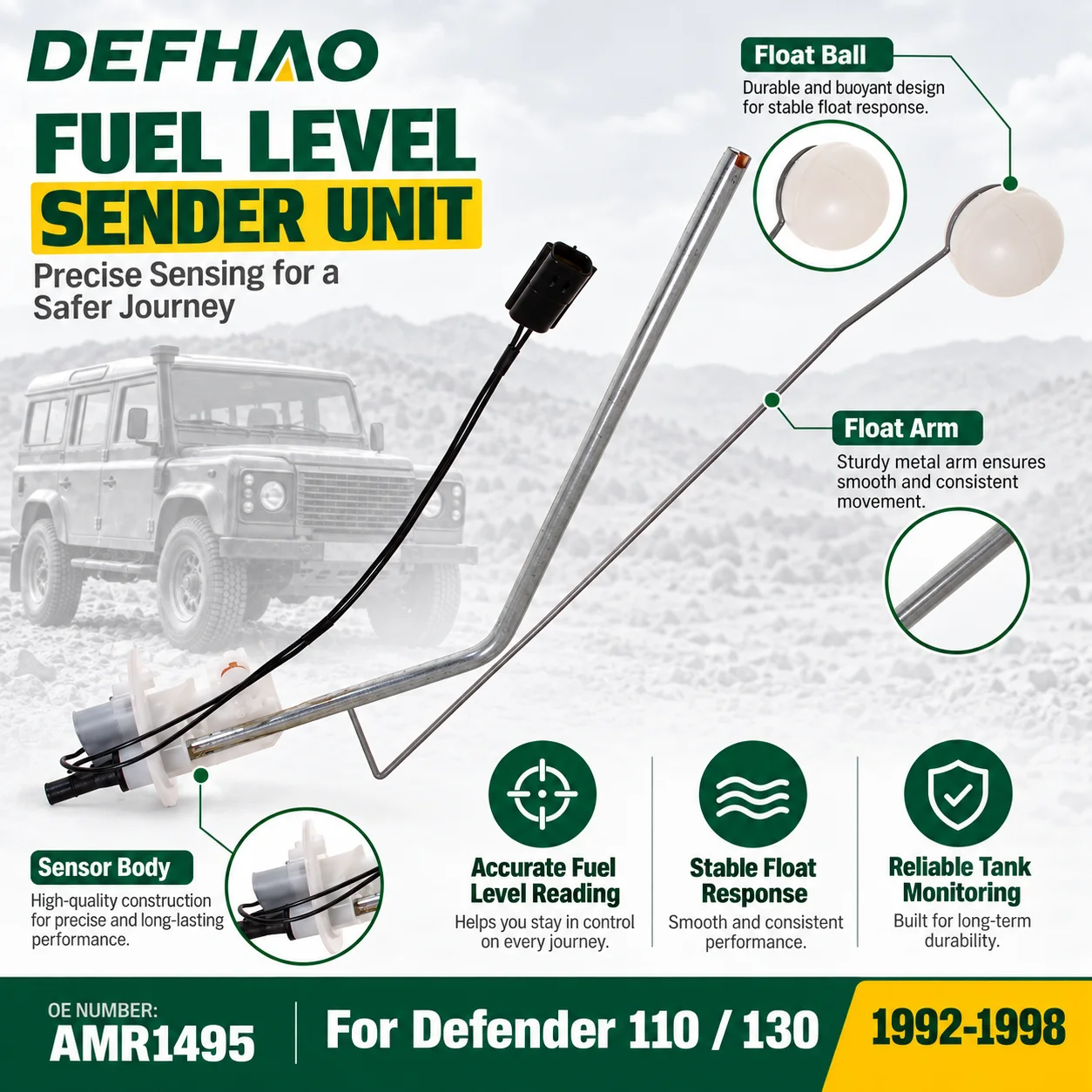 Fuel Level Sender Unit Tank Gauge Float For Land Rover Defender 110 130 1992-1998 Diesel From VIN JA915358 to WA159806 AMR1495