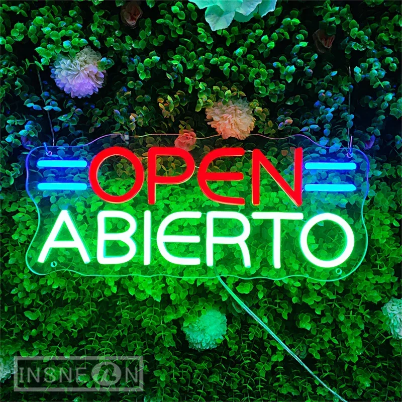 Open Abierto Neon LED Sign Spanish Bar Neon Signs for Coffee Shop Studio Room Club Wall Decor Disco Restaurant Neon Sign Lights