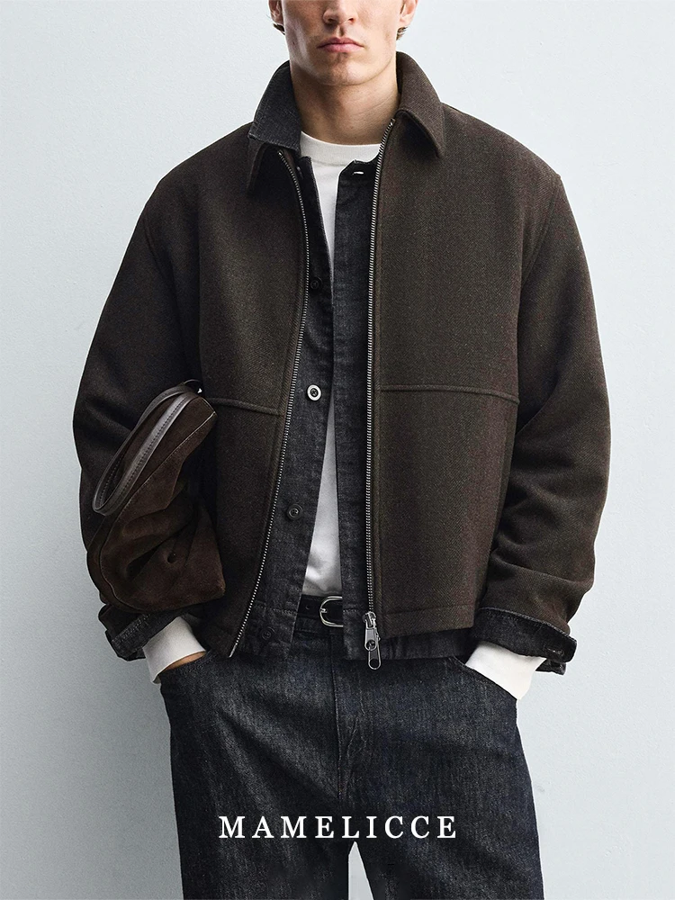 MAMELICCE Original design Classic simple turn-down collar woolen jacket Cotton coat Autumn and winter man's clothing tops daily