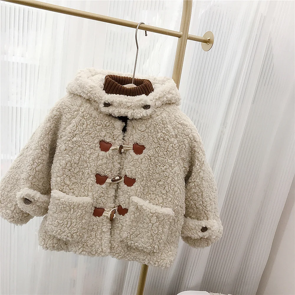 

Children's Mid-length Overcoat Autumn Winter Girl Baby Cute Ears Hooded Plush Jackets Thicked Warm Boys Lamb Plush Coats 2025