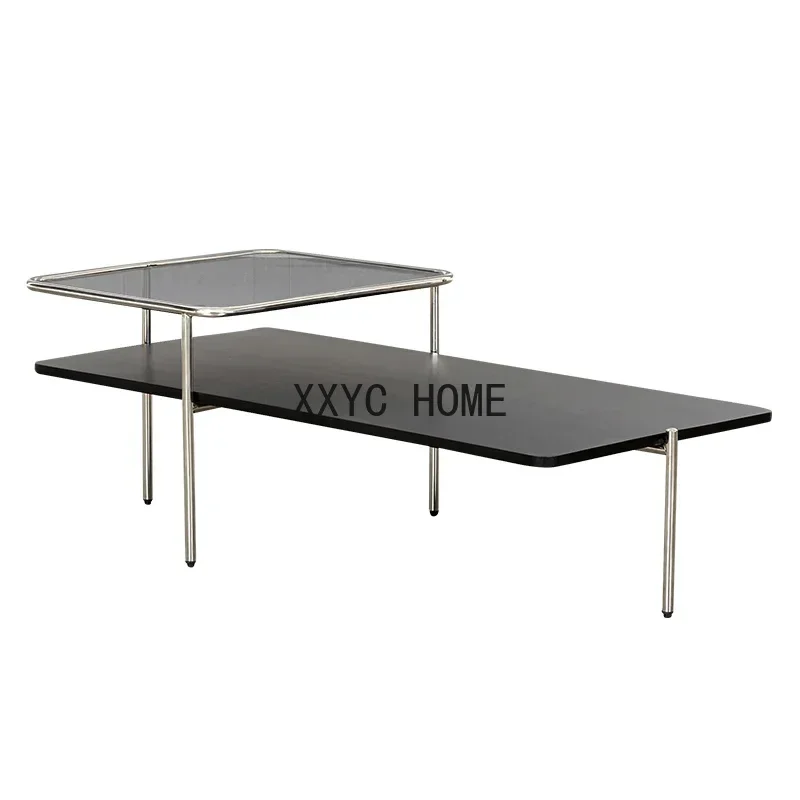 

Light Luxury Modern Solid Wood Coffee Table Living Room Tea Table Creative Retro Glass Tea Table