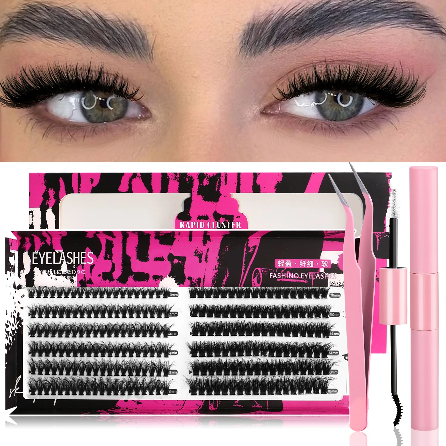 Lasvirey DIY Cluster Lashes Kit Fluffy Cat Eye Lashes Natural Volume Individual Eyelashes ExtensionFaux Mink Lashes Set Makeup