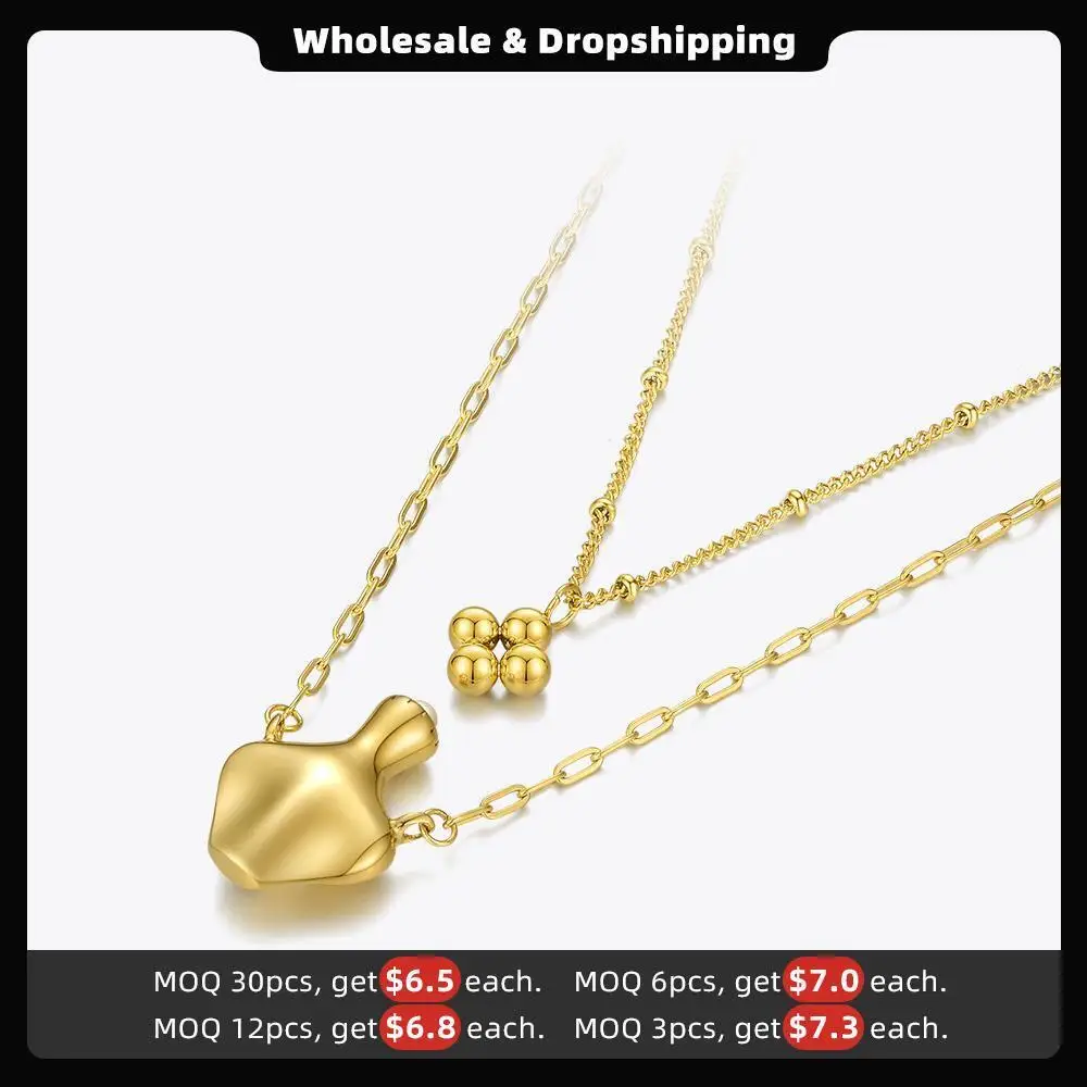 ENFASHION Double-layer Vase Necklace Women Beads Pendant Necklaces Gold Color Stainless Steel Fashion Jewelry Collar 2020 P3125