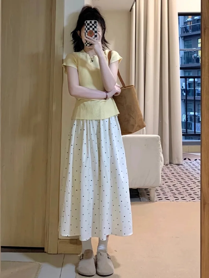 

Polka Dot Skirt for Women's Summer 2024 New High Waisted A-line Slimming Mid Length French White Umbrella Skirts Female Clothing