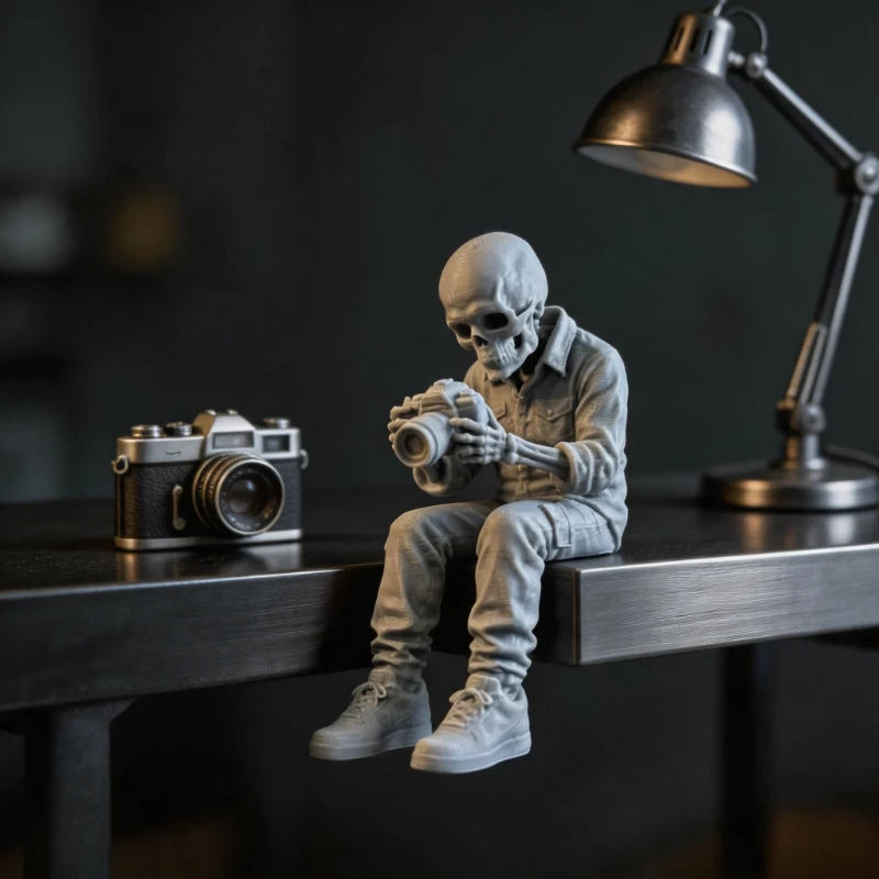 Spooky Skeleton Photographer Mini Figurines Sitting Ornaments Decorations for Desktop Bookshelves Gothic Home Photographer Gifts
