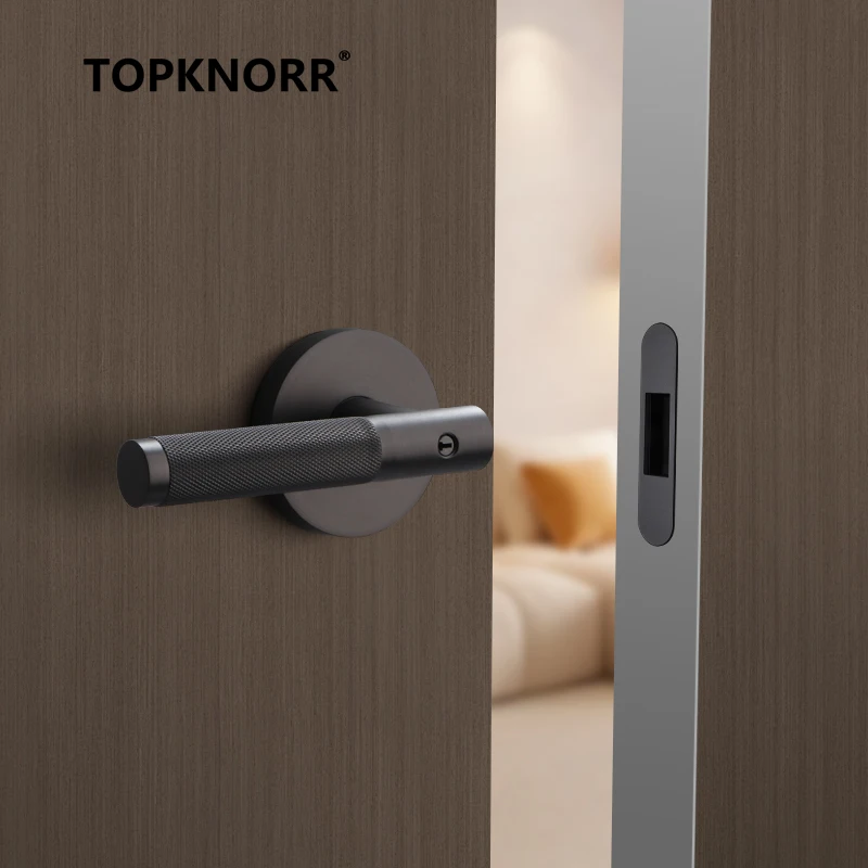 Magnetic Three-Bar Hand Lock with Key for Household Indoor Silent Single Tongue Zinc Alloy Handle Bedroom Door