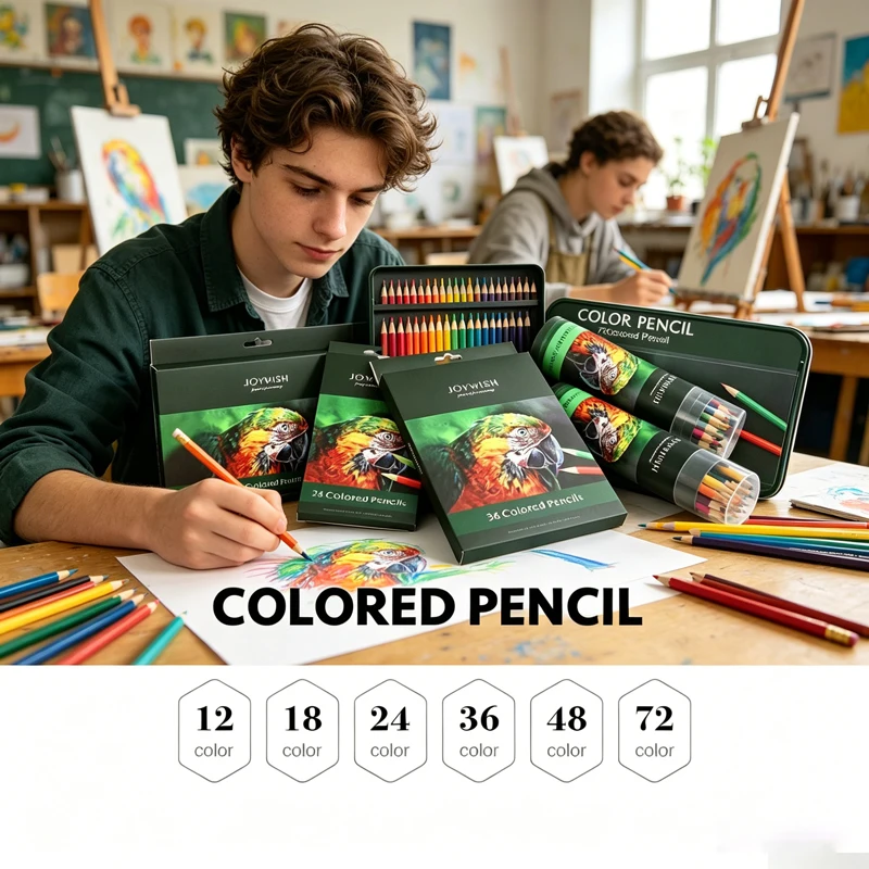 Lápices de Colores al Óleo de 12-72 Colores, Lápices de Madera para Dibujar, Bocetar y Pintar, Materiales de Arte Escolares