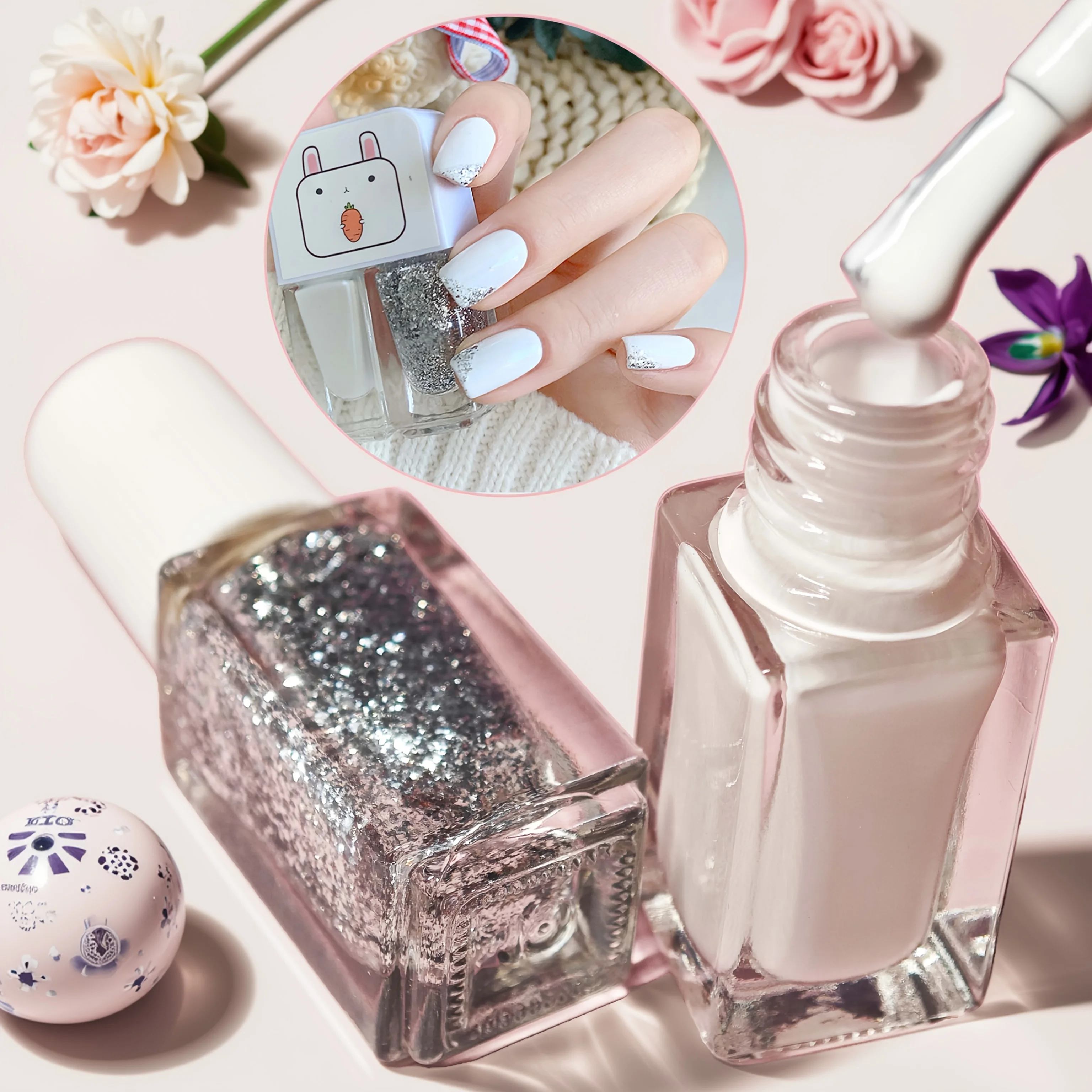 D02 White Lover 2-Bottle Set طلاء أظافر بدون خبز سريع الجفاف طويل الأمد قابل للنزع طقم طلاء أظافر قائم على الماء