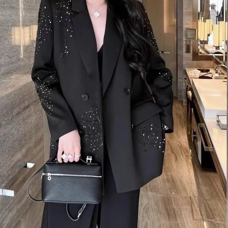 2024 New,Spring Autumn Blazer Suit Coat,Women\'s,Fashion Black Blazers,Suit Jackets,Shinning Starry Diamonds Blazer Coats,Outwear