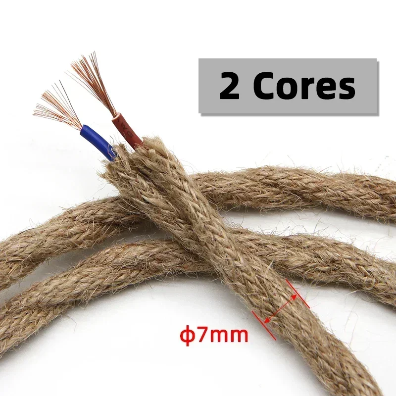 1/2/5/10m Twisted Cable Hemp Rope Electrical Wire 2/3 Core Retro Style Copper Vintage Lamp Line Woven Textile Pendant Light Cord