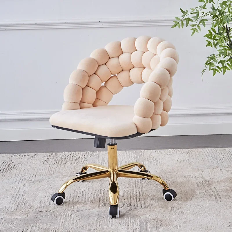 Elegant Gold Swivel Vanity Chair Luxury Padded Makeup Stool for Bedroom Adjustable Computer Chairs Comfortable Nail Salon Seat
